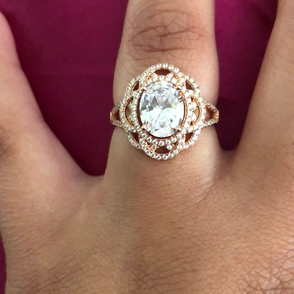 Diamond cubic zirconia, rose gold plated ring - Picture 2 of 4